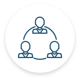 Prestations sur site clients Une icône représentant le lien entre différentes personnes.